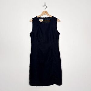 Vintage Talbots Irish Linen Womens Sleeveless Sheath Dress Black Medium